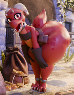 3_toes 4_fingers 4_horns ankle_cuffs anthro belt_pouch bent_over big_butt bottom_heavy bottomwear brown_body brown_scales butt chest_wraps clothed clothing coin cuff_(restraint) eyelashes feet female fingers flat_chested gloves gold_(metal) gold_bar gold_coin handwear horn huge_butt huge_hips huge_thighs hyper hyper_butt hyper_hips hyper_thighs loincloth looking_at_viewer money_bag multi_horn red_eyes restraints scales short_stack solo tail thick_tail thick_thighs toes wide_hips wraps geometryboymejia piko_(simplifypm) kobold reptile scalie 2025 3d_(artwork) digital_media_(artwork) hi_res