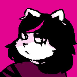 anthro black_hair black_nose cheek_tuft clothing ear_piercing ear_ring eyelashes eyeliner facial_tuft female female_anthro fur hair head_turned looking_at_viewer looking_back looking_back_at_viewer makeup piercing pink_background pink_hair purple_clothing purple_topwear ring_piercing shadow simple_background solo topwear tuft white_body white_fur catjamn deltarune undertale_(series) catti_cattenheimer domestic_cat felid feline felis mammal 1:1 2022 aliasing cel_shading digital_media_(artwork) low_res shaded simple_shading