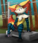 anthro balls clothed clothing collar crossdressing femboy genitals male masturbation panties panties_down partially_clothed penile penile_masturbation penis solo text underwear underwear_down darkholm1 nintendo pokemon braxiss_(darkholm1) braixen canid canine generation_6_pokemon mammal pokemon_(species) hi_res