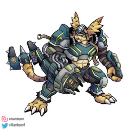 abs anthro armor clothing fangs feet fur green_eyes headgear helmet male midriff solo stripes teeth weapon yellow_body yellow_fur villiamboom1 bandai_namco digimon ratchet_and_clank sony_corporation sony_interactive_entertainment ratchet_(ratchet_and_clank) digimon_(species) hybrid lombax mammal 1:1 2025 hi_res