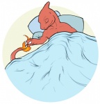 bed charmeleon digital_media_(artwork) eyes_closed feral fire flaming_tail furniture generation_1_pokemon lying male nintendo on_back on_bed orange_body orange_skin paws pillow pokemon pokemon_(species) reptile scalie sleeping solo tail thesecretcave under_covers