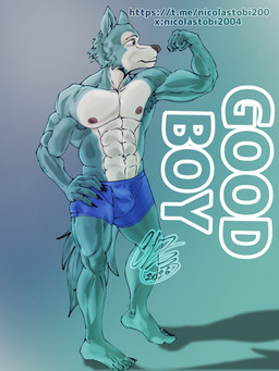 abs anthro biceps clothing feet flexing humanoid_feet male male/male muscular muscular_anthro muscular_male pecs plantigrade solo underwear tobias2004 beastars legoshi_(beastars) canid canine canis mammal wolf 3:4 hi_res