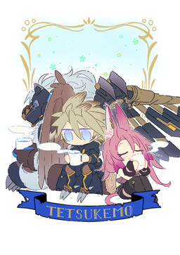 anthro armor beverage blonde_hair chibi clothed clothing container cup drinking feathered_wings feathers female fur group hair holding_beverage holding_object log male mask mechanical_wings pink_hair simple_background sitting steam tail text trio white_background white_body white_fur white_hair wings wood 8vulture8 yu-gi-oh! tri-brigade_ferrijit_the_barren_blossom tri-brigade_rugal_the_silver_sheller tri-brigade_shuraig_the_ominous_omen animal_humanoid avian avian_humanoid canid canine canis cat_humanoid duel_monster felid felid_humanoid feline feline_humanoid humanoid mammal mammal_humanoid tri-brigade winged_humanoid wolf english_text hi_res