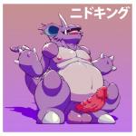 1:1 1_toe 2017 3_fingers animal_genitalia balls belly big_belly big_ears blush dogfu erection feral fingers front_view generation_1_pokemon genitals hi_res horn long_penis male navel nidoking nintendo nipples open_mouth penis pink_penis pokemon pokemon_(species) purple_background purple_body purple_skin sheath simple_background slightly_chubby smile solo standing teeth tongue unusual_anatomy unusual_genitalia unusual_penis