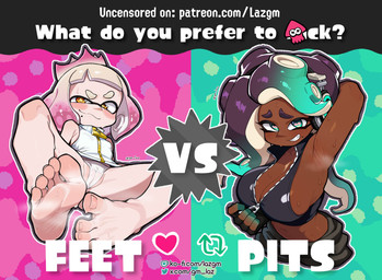 armpit_fetish big_breasts bodily_fluids breasts camel_toe cleavage clothed clothing duo electronics feet female foot_focus grin hand_behind_head headphones not_furry panties pseudo_hair raised_arm smile sweat tentacle_hair tentacles underwear upskirt gm_laz nintendo splatoon marina_(splatoon) pearl_(splatoon) cephalopod humanoid inkling marine mollusk octarian octoling hi_res