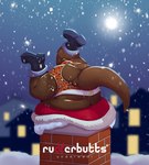 anthro bulge butt clothing costume detailed_background furry-specific_brand head_first holidays jockstrap male moon night overweight overweight_male santa_costume snow snowing solo stuck text underwear upside_down senor_nutria christmas rudderbutts xavier_(rudderbutts) mammal mustelid otter sea_otter 2022 english_text hi_res