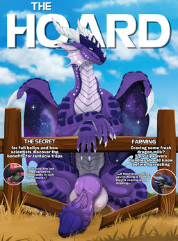 4_fingers balls claws cosmic_wings erection fence feral fingers frill_(anatomy) genitals knot male non-mammal_balls outside penis purple_body purple_penis sky solo text wings ishiru mythology wings_of_fire dragon mythological_creature mythological_scalie nightwing_(wof) rainwing_(wof) scalie cover cover_art cover_page digital_drawing_(artwork) digital_media_(artwork) english_text hi_res magazine_cover