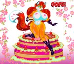 anthro big_breasts breasts cake cherry dessert female flower food frosting fruit green_eyes hair holding_cake holding_food holding_object looking_at_viewer muscular muscular_anthro muscular_female navel nude plant plate red_hair rose_(flower) smile solo speech_bubble thick_thighs wide_hips superbabsy123 aurora_spencer canid canine fox mammal red_fox true_fox hi_res