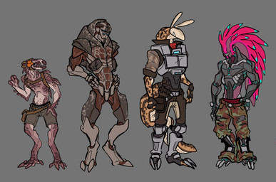 anthro armor cybernetic_limb exoskeleton group height_comparison lineup male standing worrmgutssss brute_force microsoft xbox_game_studios andros_(worrmgutssss) cantos fereg limax gastropod humanoid marine_bloodworm mollusk shrike_(brute_force) slug vandrel hi_res