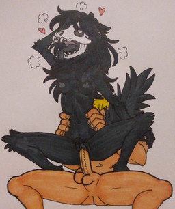 anthro balls black_body black_fur black_hair blonde_hair bone breasts clitoris duo erect_nipples female fur genitals hair heart_symbol human_on_anthro humanoid_genitalia humanoid_penis interspecies long_hair male male/female messy_hair navel nipples nude on_bottom on_top penetration penis reverse_cowgirl_position sex skull skull_head slim small_waist tongue tongue_out vaginal vaginal_penetration vulva waist_grab white_body white_skin spacewhaleworship scp_foundation scp-1471-a canid canine human malo mammal skulldog_(species) absurd_res hi_res marker_(artwork) traditional_media_(artwork)