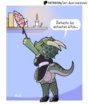 bone breasts butt clothed clothing female green_body horn maid_uniform no_underwear non-mammal_breasts scales skull solo tail text uniform upskirt el_senor_erizo bethesda_game_studios microsoft the_elder_scrolls the_lusty_argonian_maid lifts-her-tail argonian reptile scalie hi_res spanish_text translated