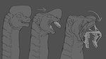 ambiguous_gender bodily_fluids body_horror bone drooling eyeless feral flesh horror_(theme) long_neck open_mouth retractable_teeth saliva scales simple_background skull solo teeth crabdominalpain dinosaur monster prehistoric_species reptile sauropod sauropodomorph scalie greyscale hi_res monochrome sequence