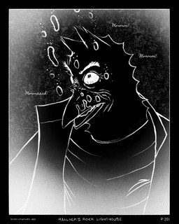 anthro asphyxiation beak black_background border bubble bulging_eyes clothing coat collared_jacket drowning dying imminent_death jacket male shirt simple_background solo topwear underwater vignette water sharkinthepark maccaw_(sharkinthepark) avian bird owl 2025 absurd_res comic greyscale hi_res monochrome
