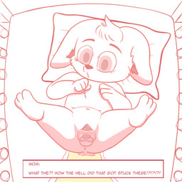 animal_genitalia animal_vulva anthro anus butt canine_genitalia canine_vulva chest_tuft clothed clothing crib diaper female fur furniture genitals hair legs_in_air legs_up looking_at_viewer lying neonate nude on_back open_mouth pacifier pacifier_in_vulva pillow simple_background solo spread_legs spreading tail text tuft vulva white_background young young_anthro young_female darkwarks canid canine canis domestic_dog mammal 1:1 absurd_res digital_media_(artwork) english_text hi_res