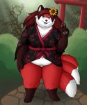 anthro asian_clothing clothing east_asian_clothing female japanese_clothing kimono robe solo bigladydragon canid canine fox mammal 5:6