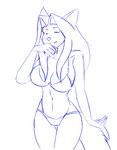 anthro bra clothing female fur hair laugh midriff navel ojou_laugh panties simple_background solo underwear white_background sailoranna cheese_quesadilla domestic_cat felid feline felis mammal animated blue_and_white monochrome