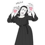 5_fingers anthro arms_bent belt belt_buckle black_belt black_clothing black_dress black_eyebrows black_veil buckle circle_eyebrows claws clothed clothed_anthro clothed_female clothing dress eyebrows eyelashes eyes_closed female female_anthro finger_claws fingers fur hand_pawpads lips meow nun nun_outfit pawpads pink_lips pink_nose pink_pawpads pose raised_arms simple_background smile smiling_at_viewer solo standing text thick_bottom_lip veil white_background white_body white_claws white_fur bingoblin domestic_cat felid feline felis mammal 1:1 2024 digital_drawing_(artwork) digital_media_(artwork) flat_colors hi_res portrait three-quarter_portrait