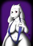 2017 anthro big_breasts bikini blush boss_monster_(undertale) bovid breasts byondrage caprine clothed clothing curvy_figure digital_media_(artwork) embarrassed female fur horn long_ears looking_at_viewer mammal monochrome navel nipples one-piece_swimsuit open_mouth simple_background slightly_chubby sling_bikini solo surprise swimwear thick_thighs topless toriel undertale undertale_(series) voluptuous white_body wide_hips