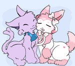 duo eyes_closed female female/female feral fur paws purple_body purple_fur simple_background sitting smile tail vaporeon1770 nintendo pokemon avery_(vaporeon1770) fan_character eeveelution espeon felid feline generation_2_pokemon generation_6_pokemon mammal pokemon_(species) sylveon digital_drawing_(artwork) digital_media_(artwork)