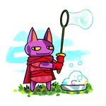 alternate_costume anthro bubble bubble_wand cape chibi clothing cosplay fur male purple_body purple_fur simple_background solo yellow_eyes papa_shasta animal_crossing cartoon_network mao_mao:_heroes_of_pure_heart nintendo bob_(animal_crossing) domestic_cat felid feline felis mammal 1:1 aliasing digital_media_(artwork)