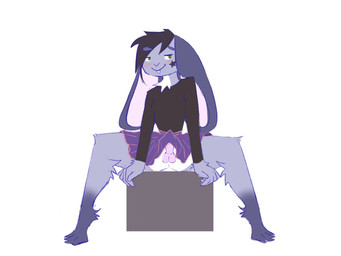 animal_ears anthro barefoot black_clothing black_hair black_shirt black_topwear block blush blush_lines bottomless bottomwear clothed clothed_male clothing collar crossdressing eyebrows feet femboy floppy_ears genitals hair hair_over_eye half-closed_eyes hand_on_leg ineffective_clothing long_ears long_hair looking_at_viewer lop_ears male miniskirt narrowed_eyes partially_clothed penis presenting presenting_penis raised_eyebrow seductive shirt simple_background sitting skirt smile smirk solo spread_legs spreading teeth toes tongue topwear white_background melody_maku content_the_bunny lagomorph leporid mammal rabbit 4:3 digital_drawing_(artwork) digital_media_(artwork) hi_res sketch