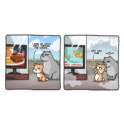 bodily_fluids dialogue drooling duo female feral food global_warming male news overweight overweight_feral overweight_male saliva smile tail text young young_female young_feral kashicats mido_(kashicats) mochi_(kashicats) domestic_cat felid feline felis mammal 1:1 comic digital_media_(artwork) english_text