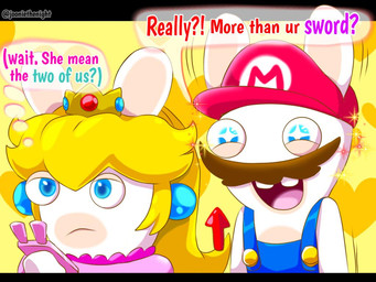 anthro blonde_hair blue_clothing blue_ear_piercing blue_eyes blue_overalls blue_pupils brown_facial_hair brown_mustache button_(fastener) cellphone closed_frown clothed clothed_anthro clothed_female clothed_male clothing crown dialogue duo ear_piercing electronics facial_hair female female_anthro frown fur gem hair hat headgear headwear heart_symbol holding_cellphone holding_object holding_phone light long_ears long_hair male male_anthro mouth_closed multicolored_body mustache no_eyebrows noseless open_mouth open_smile overalls phone piercing pink_clothing pink_shirt pink_tongue pink_topwear pupils red_clothing red_hat red_headwear ruby_(gem) sapphire_(gem) shirt shirtless_anthro shirtless_male smile sparkles speech_bubble standing star_pupils tan_inner_ear text tongue topwear two_tone_body white_body white_fur white_pupils jooniethenight mario_bros mario_plus_rabbids_kingdom_battle nintendo raving_rabbids rayman_(series) ubisoft rabbid_mario rabbid_peach lagomorph mammal rabbid 2023 4:3 artist_name colored crossover digital_drawing_(artwork) digital_media_(artwork) english_description english_text lighting shaded