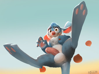 anthro balls big_feet butt chest_tuft erection falling feet floppy_ears food foot_focus fur genitals holding_food holding_object humanoid_genitalia humanoid_penis looking_at_viewer male male_anthro nude open_mouth penis plantigrade round_nose simple_background solo spread_legs spreading surprised tuft whiskers wide_eyed korichi bilby_(dreamworks) perry_(bilby) bandicoot bilby mammal marsupial 2021 dated hi_res