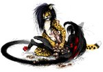 anthro barefoot black_body black_fur black_hair blood blood_splatter bodily_fluids body_horror crying death dermal_infestation duo fangs feet fur gore grotesque grotesque_death hair horror_(theme) infestation inner_ear_fluff larva long_tail male monotone_hair multicolored_body multicolored_fur nightmare_fuel nude parasite pawpads paws red_body red_eyes red_fur simple_background sitting squeezing tail tears teeth trypophobia tuft white_background white_body white_face white_fur why yellow_body yellow_eyes yellow_fur a_inc jeffusherb a_inc_(character) pascal_(jeffusherb) arthropod cheetah domestic_cat felid feline felis fly_(animal) insect maggot mammal collaboration detailed digital_media_(artwork) digital_painting_(artwork) pixel_(artwork)