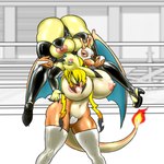 anthro anthro_on_anthro big_breasts breasts clothing duo female female/female footwear high_heels huge_breasts mask nipples non-mammal_nipples pussy_tape shoes tail tape wrestling hellbridge nintendo pokemon kara_(dandarkheart) charizard generation_1_pokemon pikachu pokemon_(species) 1:1 absurd_res hi_res