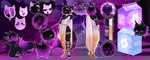 anthro blue_eyes clothing femboy gold_(metal) gold_jewelry hair jewelry male purple_hair robe solo thick_thighs lollipopfears suerte deity domestic_cat felid feline felis mammal absurd_res hi_res model_sheet