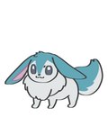 :3 alternate_species big_tail black_eyes blue_ears blue_head blue_tail feral fur long_ears multicolored_body multicolored_fur pink_inner_ear simple_background solo tail two_tone_body two_tone_fur white_background white_body white_fur powdered_potato koshinism nintendo pokemon kenma-kun eevee generation_1_pokemon pokemon_(species)