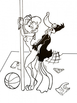 anthro beak breasts captured clothing duo erection female female_penetrated from_behind_position genitals interspecies male male/female male_penetrating male_penetrating_female nipples nude panties penetration penis sex underwear sallyhot looney_tunes warner_brothers daffy_duck lola_bunny anatid anseriform avian bird duck lagomorph leporid mammal rabbit black_and_white hi_res monochrome