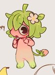 accessory ambiguous_gender anthro flower flower_in_hair food fruit green_hair hair hair_accessory looking_at_viewer nude open_mouth pink_body pink_skin plant simple_background solo strawberry tail young 0scribble_nibble elemental_creature flora_fauna food_creature living_fruit digital_drawing_(artwork) digital_media_(artwork) male_(lore)