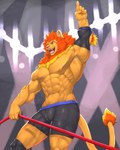 abs anthro armpit_hair biceps body_hair clothed clothing fur hair male muscular muscular_anthro muscular_male nipples pecs solo topless wrestling wrestling_clothing captainjohkid felid lion mammal pantherine 4:5 absurd_res hi_res