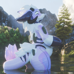 anthro belly big_butt butt butt_heart female forest handle handle_bar handles_on_back handles_on_hips horn inflatable lake mountain multicolored_body overweight overweight_anthro overweight_female partially_submerged plant pool_toy pool_toy_handle purple_stripes slightly_chubby smile smiling_at_viewer solo standing standing_in_water stripes tree water zetafrostrenders zeta_(wickerbeast) animate_inanimate living_inflatable wickerbeast 1:1 3d_(artwork) blender_(artwork) blender_cycles_(artwork) digital_media_(artwork) hi_res