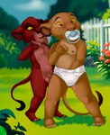 anthro clothed clothing day diaper duo female foreskin genitals hand_in_diaper male masturbation nipples nude orgasm outside pacifier penis topless young anonymous_artist disney the_lion_king sarabi_(the_lion_king) scar_(the_lion_king) felid lion mammal pantherine absurd_res hi_res