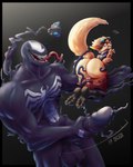 anthro arms_tied ass_up balls big_butt big_penis blush bodily_fluids bottomwear bound butt butt_grab clothing defeat_sex defeated duo eyewear eyewear_on_head genital_fluids genitals glistening glistening_body glistening_genitalia glistening_penis goggles goggles_on_head grimace hand_on_butt heart_symbol hearts_around_head held_up legs_tied looking_back male male/male measurements muscular muscular_male pants penis precum presenting presenting_hindquarters restrained restrained_by_tentacles saggy_balls sex size_difference smile stolen_clothing tail tail_grab tentacle_sex tentacles tongue tongue_out torn_bottomwear torn_clothing torn_pants anonymous_artist hi-rez_studios marvel marvel_rivals paladins_(game) pip_(paladins) venom_(marvel) humanoid symbiote vulpin 4:5 absurd_res hi_res