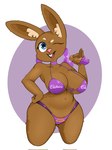 anthro big_breasts bikini blue_eyes breasts buckteeth clothing female hand_on_hip mascot one_eye_closed solo swimwear teeth thick_thighs two-piece_swimsuit theorangepumpkin cadbury cadbury_bunny lagomorph leporid mammal rabbit 3:4 hi_res