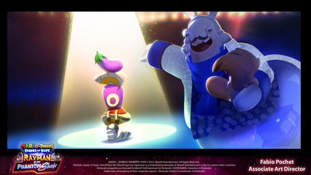 anthro big_nose black_facial_hair black_mustache blonde_hair blue_clothing blue_cravat blue_eyes blue_topwear blue_vest buckteeth clapperboard clothed clothed_anthro clothed_male clothing copyright_symbol curly_hair duo eggplant facial_hair food footwear fruit gloves gramophone grey_hair hair hand_pawpads handwear holding_another holding_head hoodie inside light male mitten_hands mustache no_eyebrows noseless open_mouth open_smile open_suit overweight overweight_anthro overweight_male pawpads performing plant purple_clothing purple_hoodie purple_topwear red_shell red_tongue shell shoes short_hair smile smiling_at_another suit symbol tan_eyelids tan_inner_ear tan_pawpads teeth text title tongue topwear translucent translucent_body vest white_clothing white_gloves white_handwear white_suit year yellow_clothing yellow_footwear yellow_shoes fabio_pochet mario_bros mario_plus_rabbids_kingdom_battle mario_plus_rabbids_sparks_of_hope nintendo raving_rabbids rayman_(series) ubisoft phantom_of_the_bwahpera rayman ghost humanoid hybrid lagomorph mammal rabbid raypeople_(rayman) spirit 16:9 2023 4k absurd_res artist_name colored concept_art crossover digital_drawing_(artwork) digital_media_(artwork) english_description english_text hi_res lighting official_art shaded widescreen