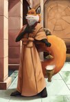 anthro barefoot brown_body brown_fur claws clothing feet fur holding_object inside looking_at_viewer male monk robe solo standing tail lennoxicon pathfinder pathfinder:_wrath_of_the_righteous canid canine fox mammal 2021 absurd_res digital_media_(artwork) hi_res