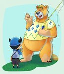 anthro bottomwear brown_body brown_fur clothed clothing duo fur hat headgear headwear humanoid_hands male overweight overweight_male shirt shorts topwear sodapop2d animal_crossing nintendo nate_(animal_crossing) villager_(animal_crossing) bear human mammal 2016 hi_res