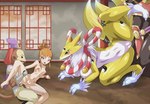 anthro blue_eyes blush breasts censor_bar female genitals group ineffective_censorship male male/female nude pussy heigani bandai_namco digimon rika_nonaka digimon_(species) human humanoid kyubimon makuramon mammal vajramon censored