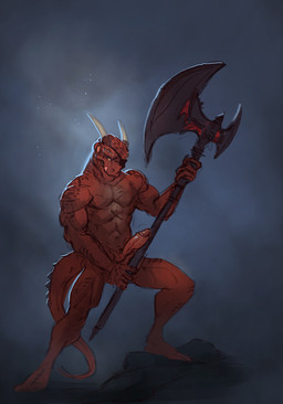 abs anthro axe biceps big_penis darkness erection eye_patch eyewear foreskin genitals greataxe horn humanoid_genitalia humanoid_penis licking licking_lips licking_own_lips male melee_weapon muscular muscular_anthro muscular_male nude pecs penis pose red_body red_scales scales self_lick simple_background solo standing tongue tongue_out weapon damie_m bethesda_game_studios microsoft skyrim the_elder_scrolls argonian scalie