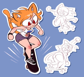 :3 band-aid band-aid_on_knee band-aid_on_leg bandage blonde_hair bottomwear breasts cleavage clothed clothing female hair inner_ear_fluff pupils red_eyes shirt shorts skate_shoes skateboard skateboarding slit_pupils solo tail tank_top topwear tuft vehicle iseenudepeople tony_hawk's_pro_skater tsukihime type-moon neco-arc animal_humanoid cat_humanoid felid felid_humanoid feline feline_humanoid humanoid mammal mammal_humanoid neco_spirit tailed_humanoid 2025 hi_res