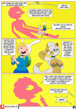 anthro breasts buckteeth butt clothed clothing dialogue duo female nipples nude profanity speech_bubble teeth text ike_marshall adventure_time cartoon_network fionna_and_cake fionna_and_cake_(franchise) cake_the_cat fionna_the_human prismo_(adventure_time) deity domestic_cat felid feline felis human mammal comic digital_media_(artwork) english_text hi_res