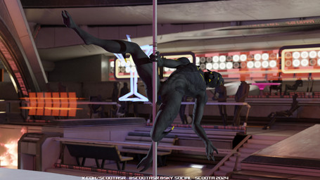 abs claws dancing female genitals nude open_mouth pole pole_dancing solo stripper vulva scoota bioware electronic_arts mass_effect alien turian 16:9 3d_(artwork) digital_media_(artwork) hi_res widescreen