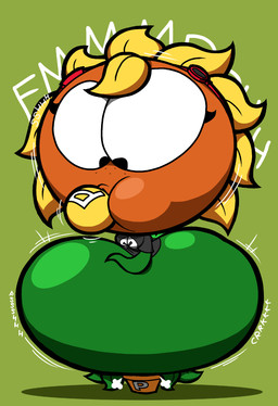 air_inflation balloon_in_mouth belly belly_expansion big_belly big_cheeks big_eyes big_head black_eyes blonde_hair expansion eye_expansion eyewear eyewear_on_head female flower freckled_face freckles goggles goggles_on_head green_background green_body hair head_expansion head_inflation huge_belly huge_cheeks huge_eyes huge_head hyper hyper_belly hyper_cheeks hyper_eyes hyper_head hyper_inflation inflation leaf leaf_arms leaf_legs motion_lines not_furry onomatopoeia orange_face petal_hair petals plant plant_pot power_balloon pseudo_hair puffed_cheeks red_eyewear red_goggles side_view simple_background solo sound_effects spherical_inflation swelling text yellow_petals w3d electronic_arts mario_bros nintendo plants_vs._zombies plants_vs._zombies_heroes popcap_games solar_flare_(pvz) elemental_creature elemental_humanoid flora_fauna flower_creature humanoid plant_humanoid sunflower_(pvz) 2025 cel_shading colored digital_media_(artwork) hi_res shaded