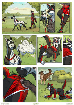 animal_genitalia anthro anus backsack balls bestiality bodily_fluids clothing dialogue feral genital_fluids genitals group male male/male peeing peeing_outside penis public public_sex sex sheath tail undressing urine bullkater canid canine canis domestic_dog great_dane mammal mastiff molosser pastoral_dog comic hi_res