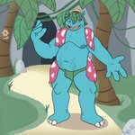 anthro anthrofied briefs bulge clothing flower holding_out_hand leaf male navel nipples outstretched_arm overweight overweight_anthro overweight_male plant pokemorph red_eyes smile solo stretch_marks tree underwear vines baron_montesque nintendo pokemon elemental_creature flora_fauna generation_1_pokemon pokemon_(species) reptile scalie venusaur 1:1 hi_res